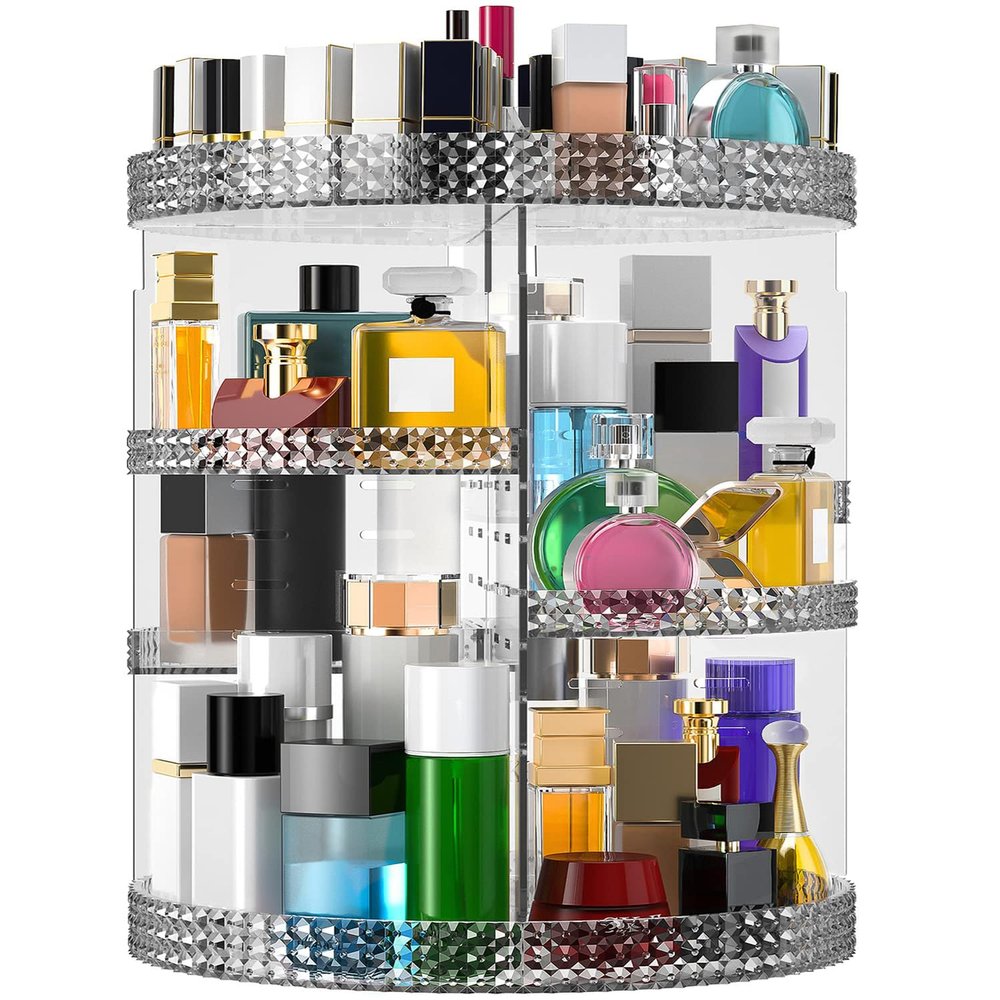 Famitree Rotating Makeup Organizer Countertop, Acrylic Makeup Storage Organizer Round, Large Cosmetic Organizer 7 Layers Large Capacity, Fits Makeup Brushes, Lipsticks, Bathroom, Vanity, Gray