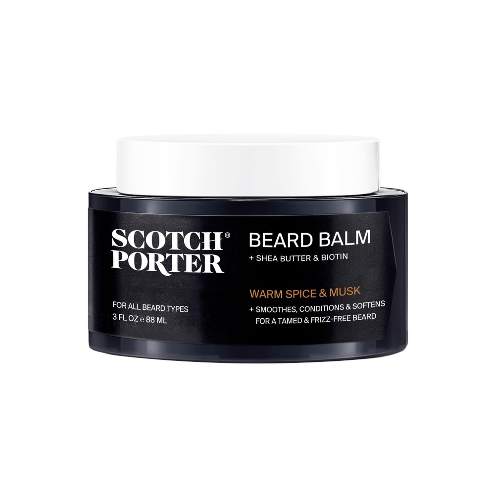 Scotch Porter Conditioning Beard Balm Smooth, Shape, Moisturize & Soften Coarse, Dry Facial Hair while Encouraging Growth for a Fuller/Healthier-Looking Beard Original Scent, 3 oz. Jar