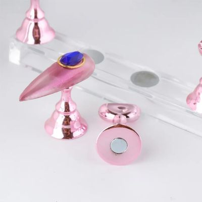 5pcs False Nail Tips Practice Display Stand Set Practice Trainning Display Stand Holder Base Alloy Crystal Nail Art Polish Display Manicure Tools Uv Gel Polish Showing Shelf For Manicure Pink