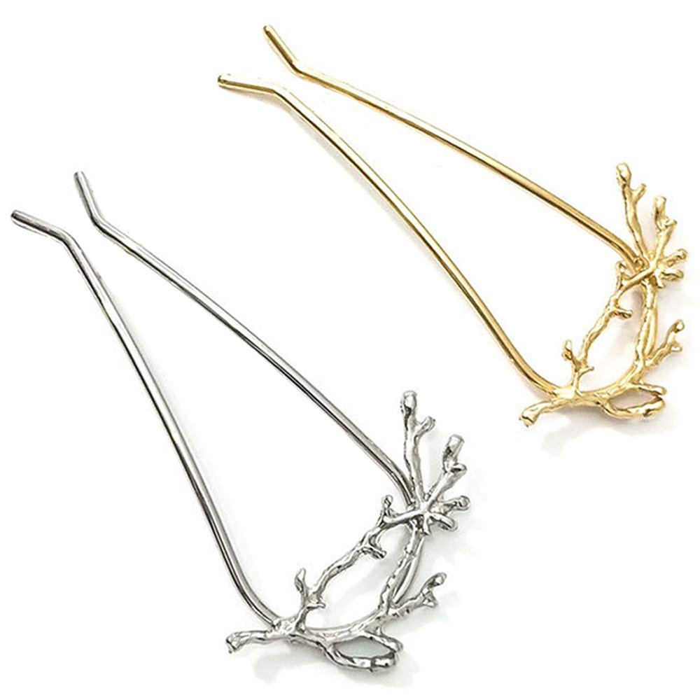 2 Pcs Metal Branches Hair Pins U Shape Hair Stick Hairpin Hair Accessories for Women and Girls