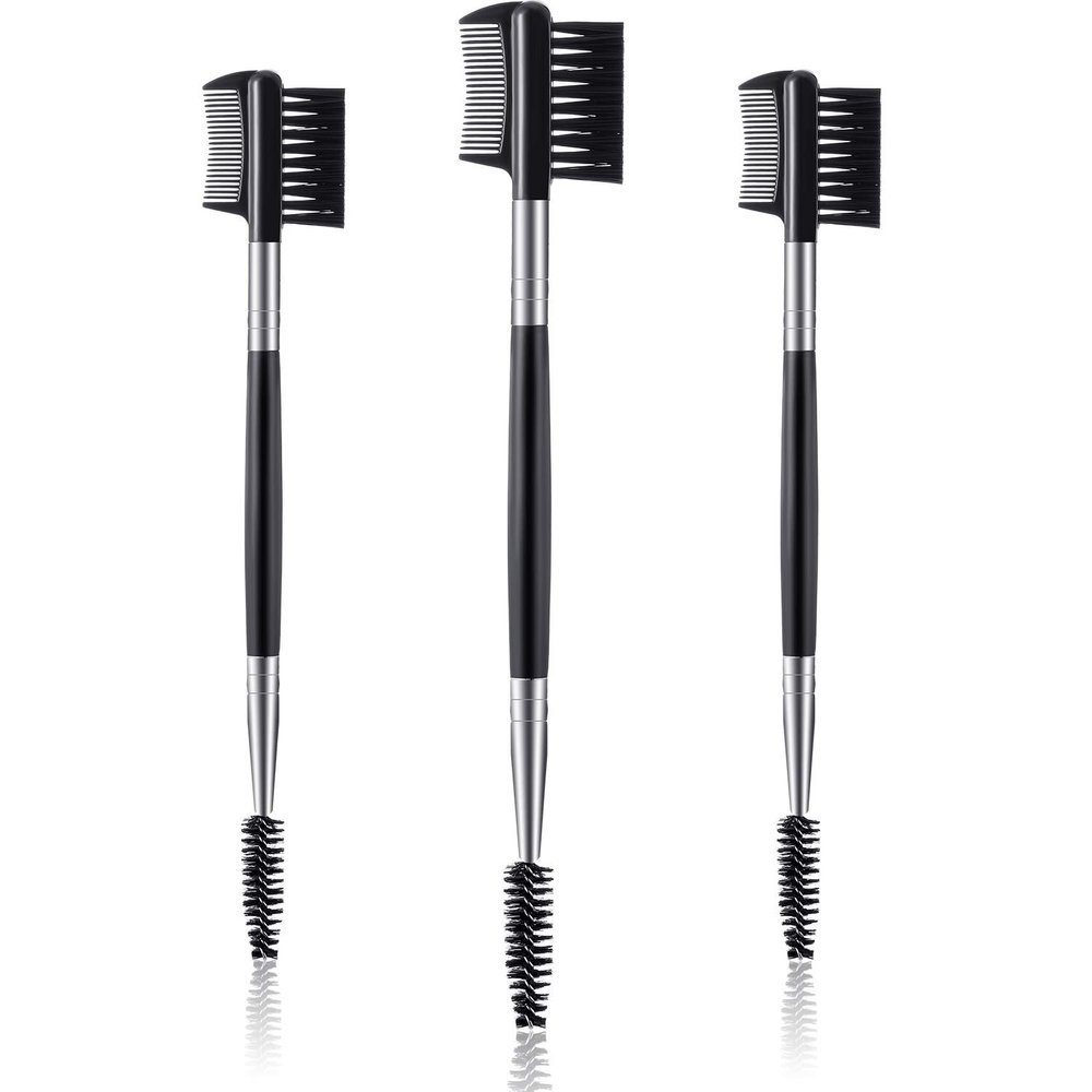 3 Pcs Eyebrow Brush Eyelash comb separator 3 Head Eyelash Shaper and Eyebrow Brush Dual Comb Double Head Makeup Grooming Tool for Women Cosmetic Separating Shaping Brow(Black)