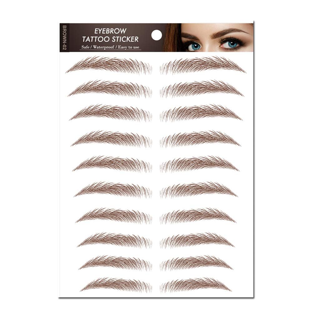 Aaiffey 4D Hair-like Authentic Eyebrows, Brown Imitation Ecological Lazy Natural Tattoo Eyebrow Stickers Waterproof for Woman Makeup Tool 10 Pcs