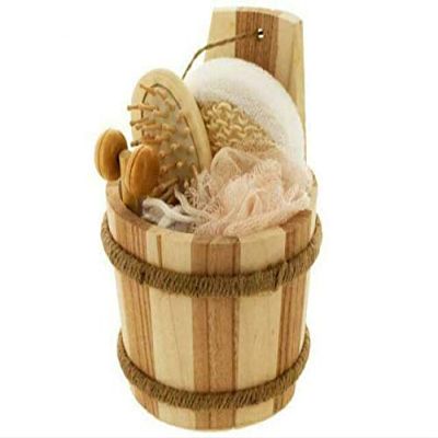 5 Piece Bath Set In Wood Barrel
