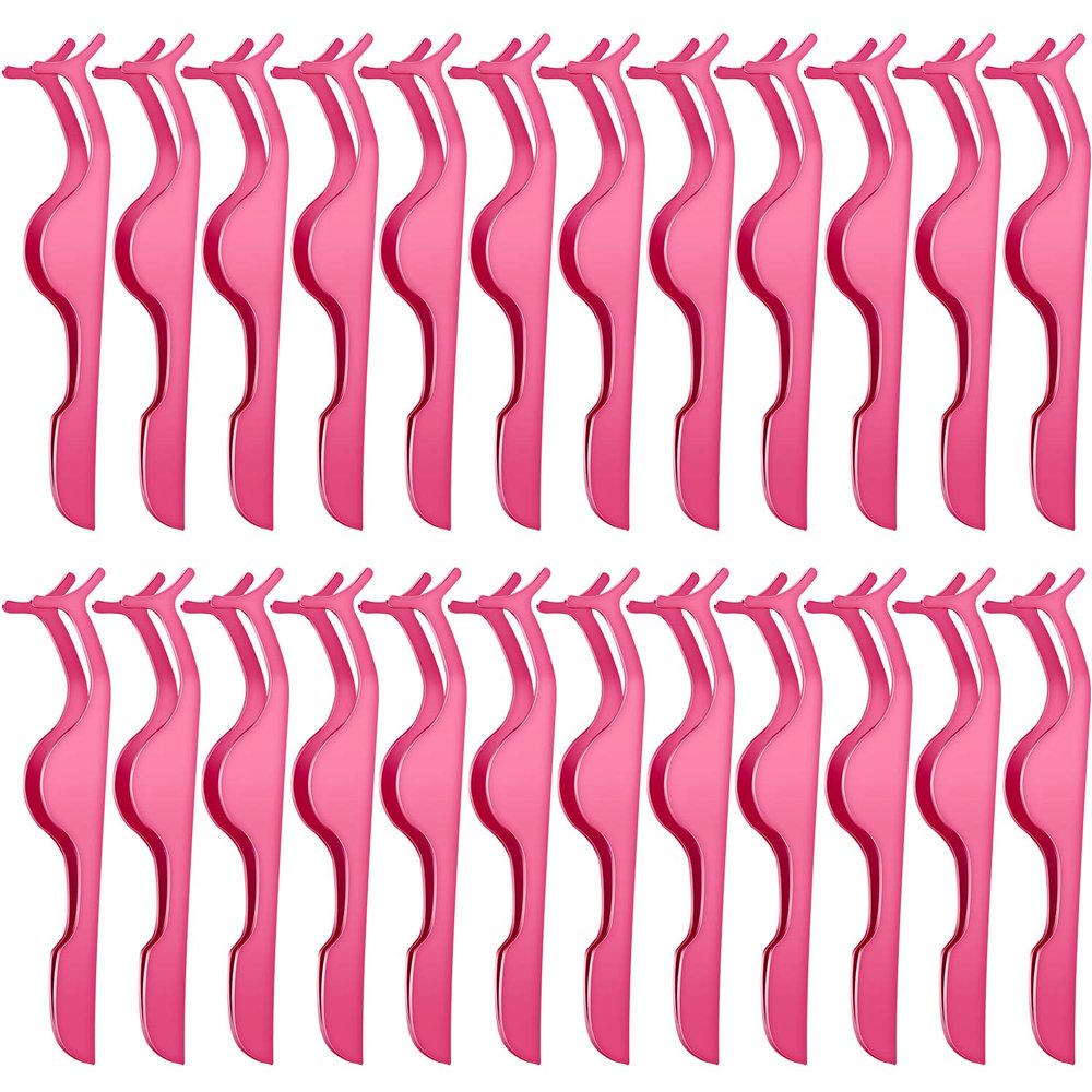 24 Pieces False Eyelashes Applicator Tool Stainless Steel Eyelash Extension Tweezers Remover Clip Tweezers Nipper Eyelash Auxiliary Clip for Women Makeup Application and Removal
