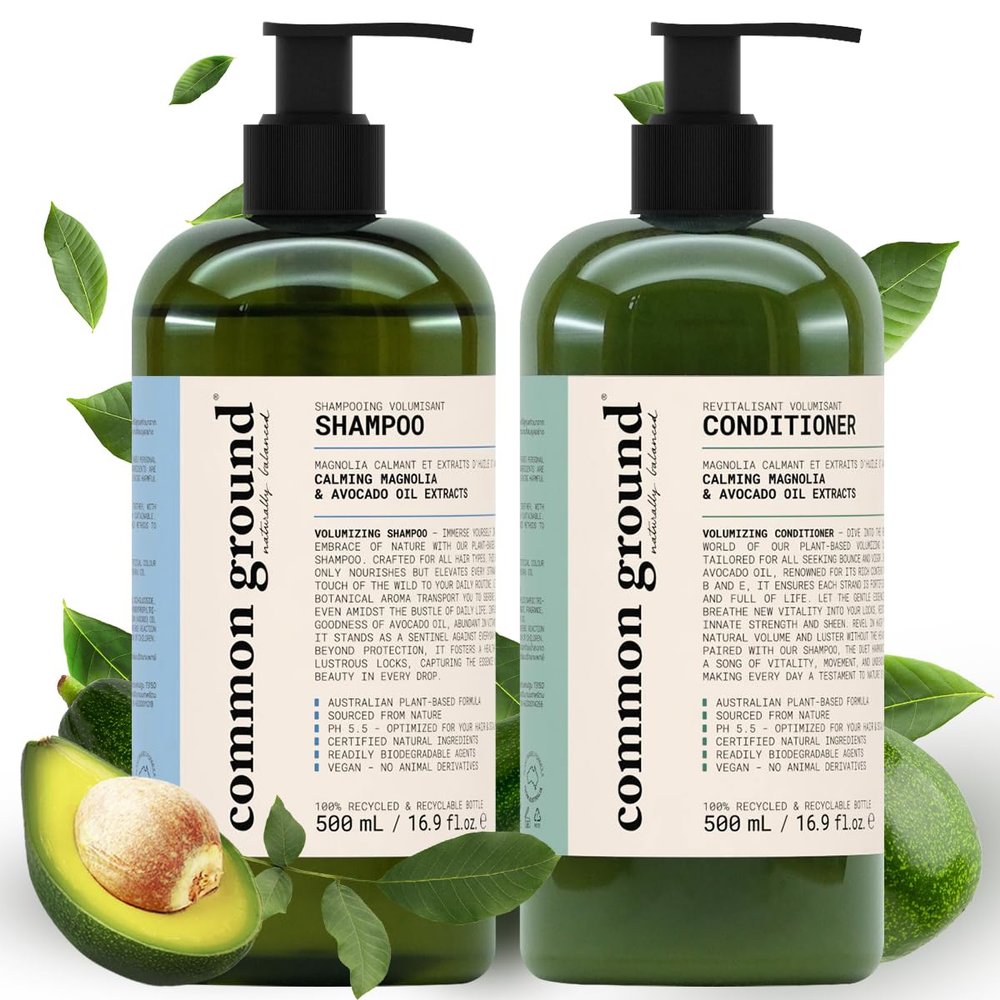 Common Ground Volumizing Natural Shampoo and Conditioner Set, Paraben and Cruelty Free, Vegan, Plant-Based Ingredients, Botanical Magnolia Scent and Avocado Oil Extract, for Men, Women