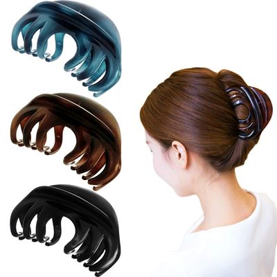 4 Inch Pretty Hair Clip, thick hair clips, Hair Claw for Women large claw, Hair Grip for Thick Hair, hair clips for long thick hair (Black & Blue & Coffee)