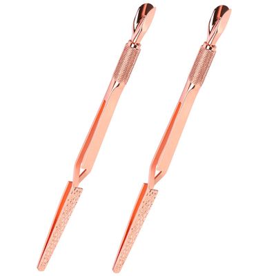 2PCS Rose Gold Stainless Steel Nail Art Tools Pinching Cuticle Pusher - Multifunction False Nail Shaping Tweezers Manicure Tool