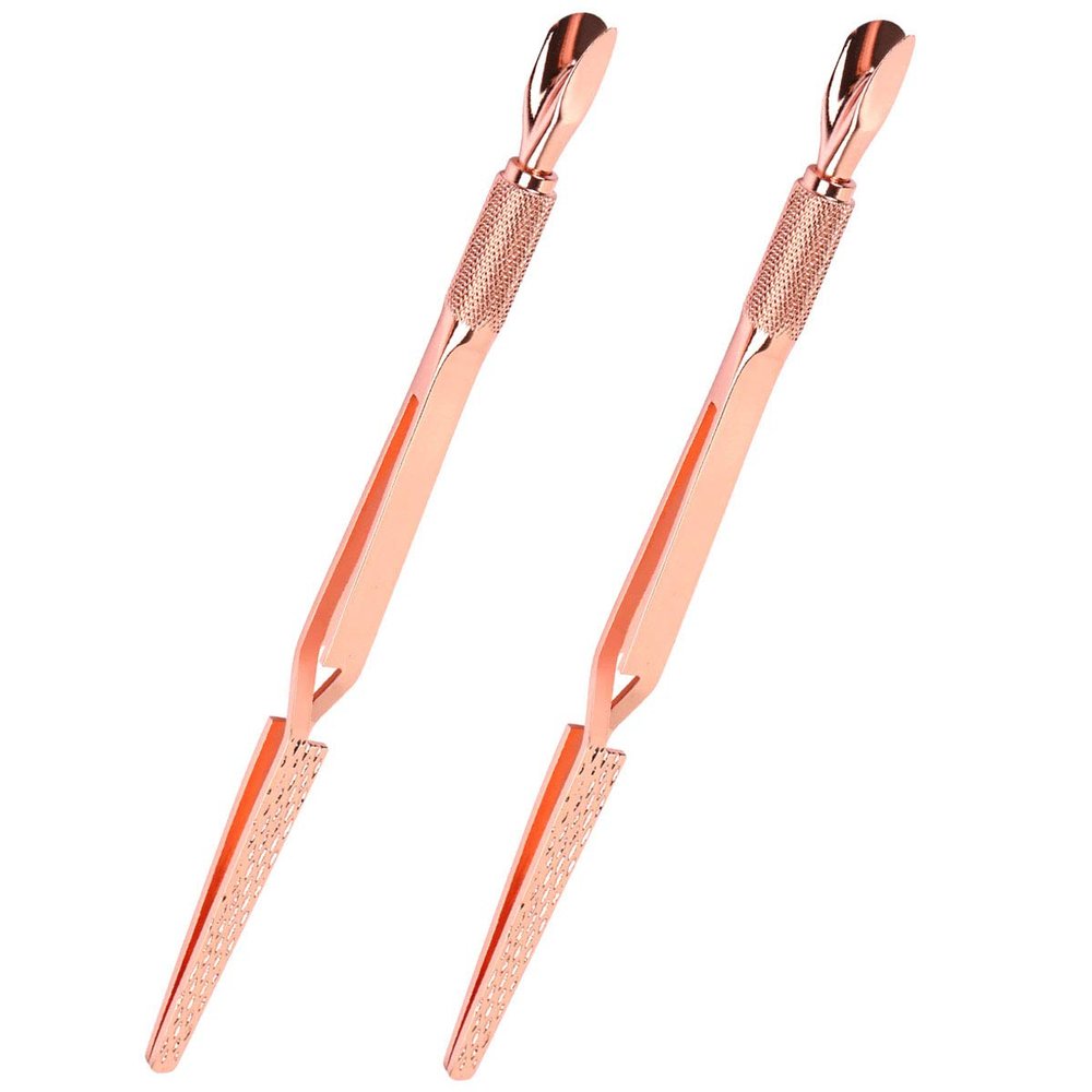2PCS Rose Gold Stainless Steel Nail Art Tools Pinching Cuticle Pusher - Multifunction False Nail Shaping Tweezers Manicure Tool