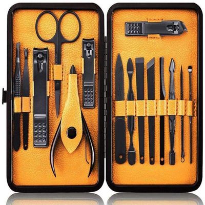 Nail Nippers 15 Piece Nail Clipper Set Stainless Steel Nail Clipper Pedicure Beauty Manicure Tool-Yellow-B