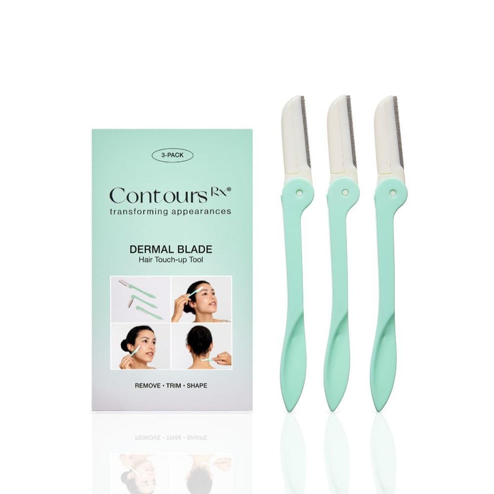 Contours Rx Dermal Blades Stainless Steel Touch-up Tool Removes Fuzzy Facial Hair, Bikini Line, Arms, Knuckles, Back of Neck & Upper Lip  Portable & Long Lasting, 3pk