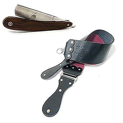 G.B.S Handmade Premium Black and Maroon Straight Razor Leather Sharpening Strop/Strap with Canvase - 3" x 26" Wood Shave Ready Straight Razor