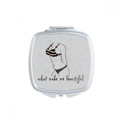 Bikini Beauty Illustration Black Pattern Square Mirror Portable Compact Pocket Makeup Double Sided Glass