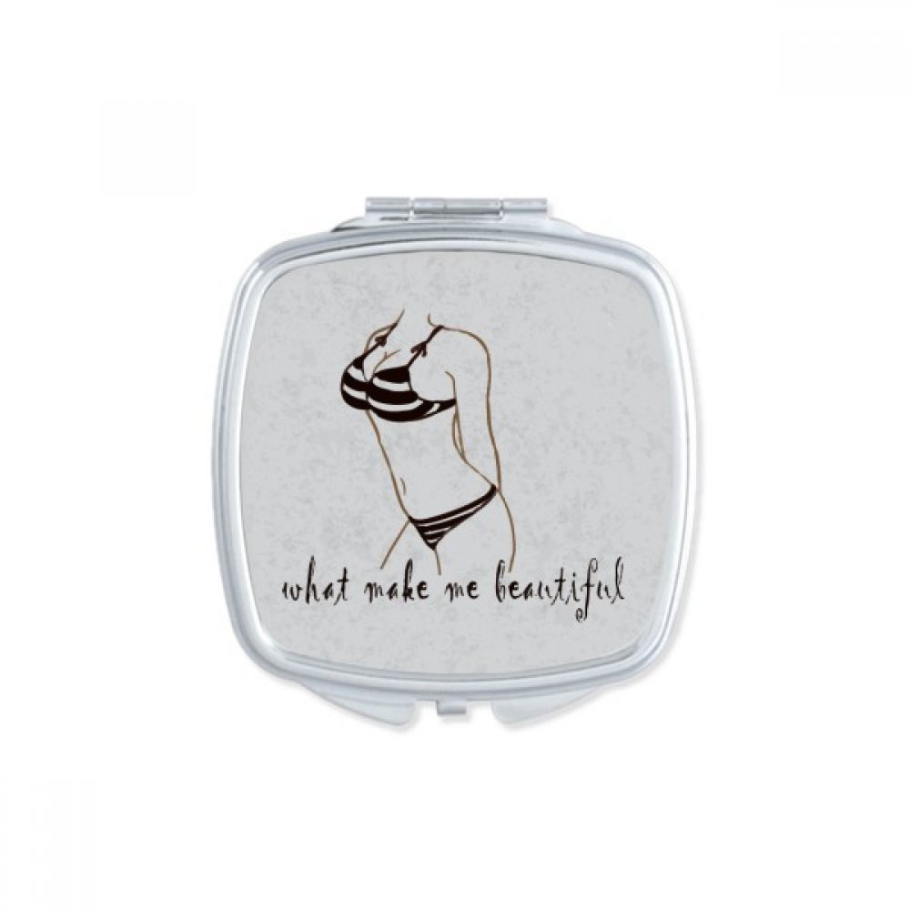 Bikini Beauty Illustration Black Pattern Square Mirror Portable Compact Pocket Makeup Double Sided Glass