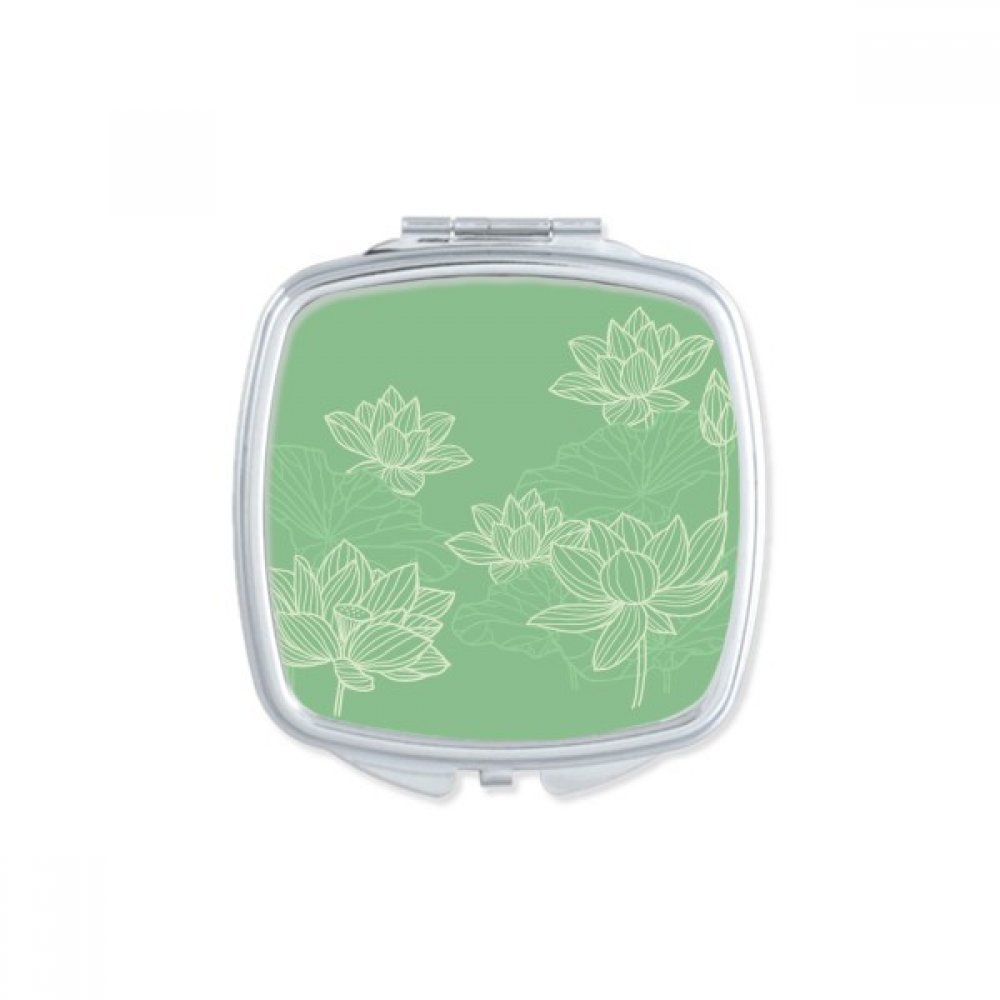 Lotus Flower Line Flower Square Mirror Portable Compact Pocket Makeup Double Sided Glass