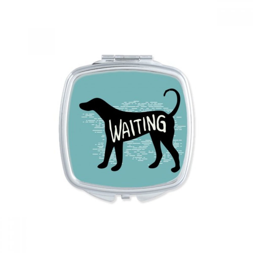Black Animal Dog Outline Natural Square Mirror Portable Compact Pocket Makeup Double Sided Glass