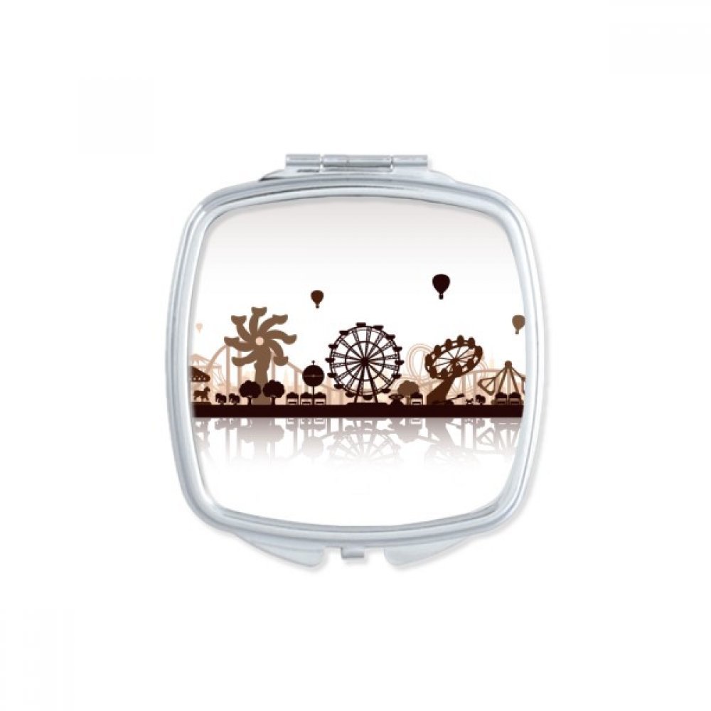 Black Amusement Park Facilities Outline Square Mirror Portable Compact Pocket Makeup Double Sided Glass