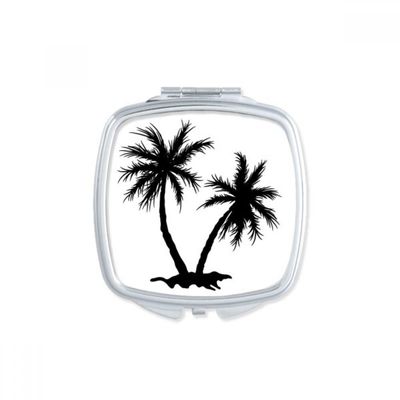 Beach Coconut Tree Black Outline Square Mirror Portable Compact Pocket Makeup Double Sided Glass