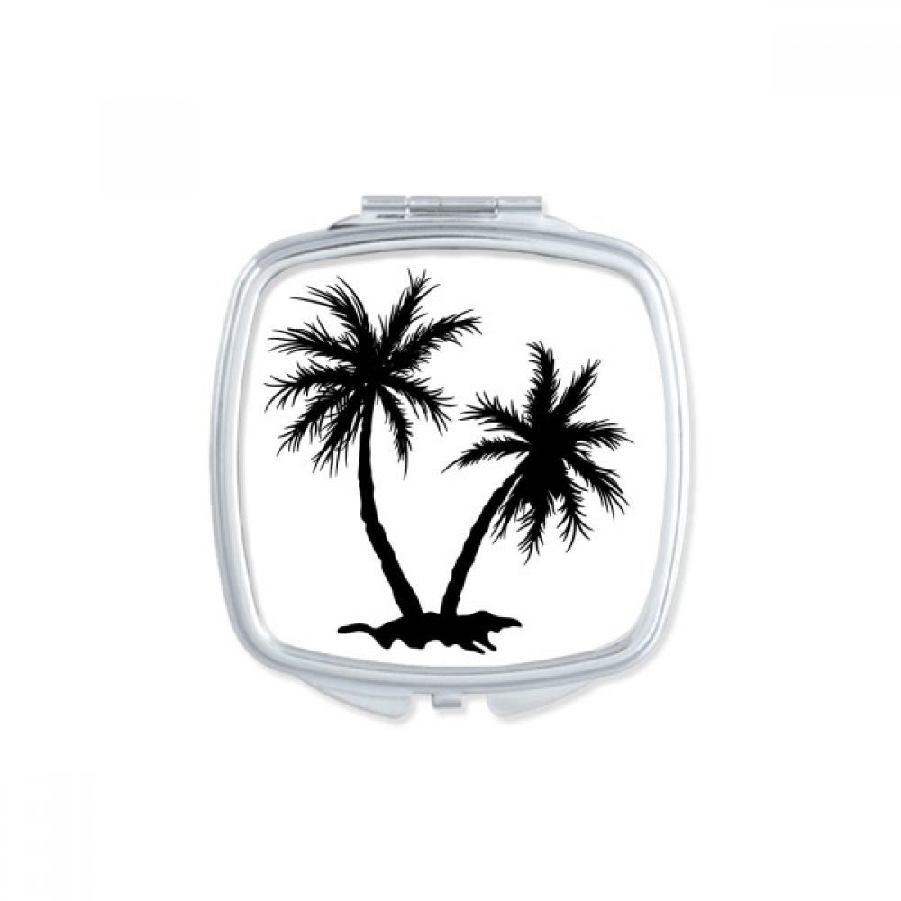 Beach Coconut Tree Black Outline Square Mirror Portable Compact Pocket Makeup Double Sided Glass