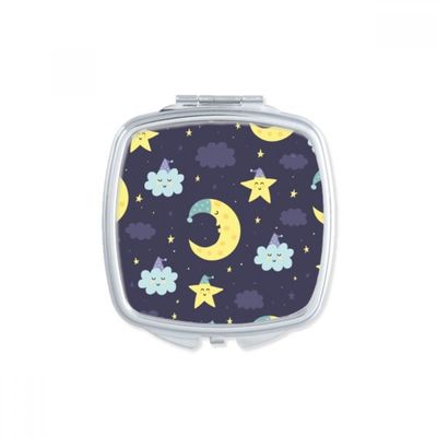 Cartoon Moon Night Personification Pattern Square Mirror Portable Compact Pocket Makeup Double Sided Glass