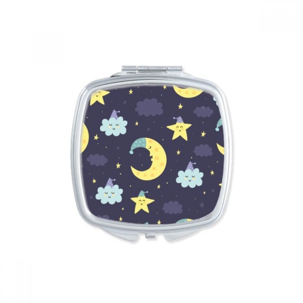 Cartoon Moon Night Personification Pattern Square Mirror Portable Compact Pocket Makeup Double Sided Glass