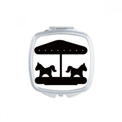 Black Carousel Amusement Park Outline Square Mirror Portable Compact Pocket Makeup Double Sided Glass