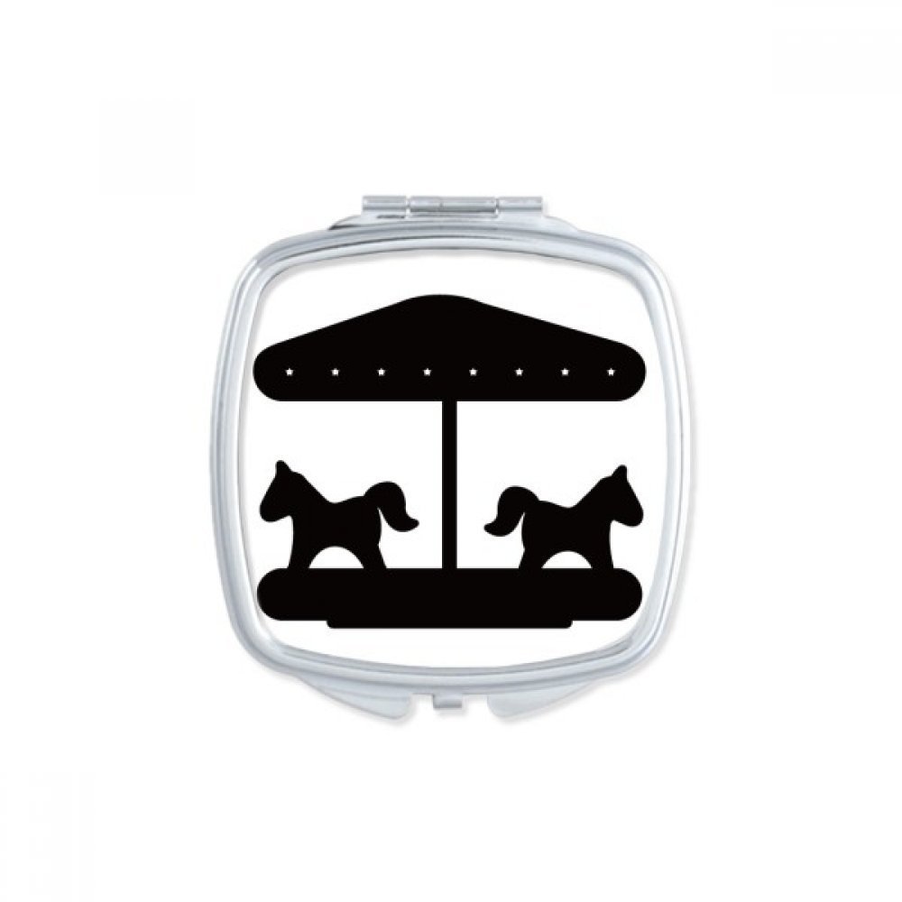 Black Carousel Amusement Park Outline Square Mirror Portable Compact Pocket Makeup Double Sided Glass