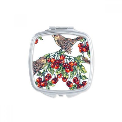 Bird Fruit Eat Green Square Mirror Portable Compact Pocket Makeup Double Sided Glass