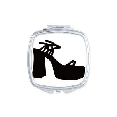 Black Women's High Heels Outline Pattern Square Mirror Portable Compact Pocket Makeup Double Sided Glass