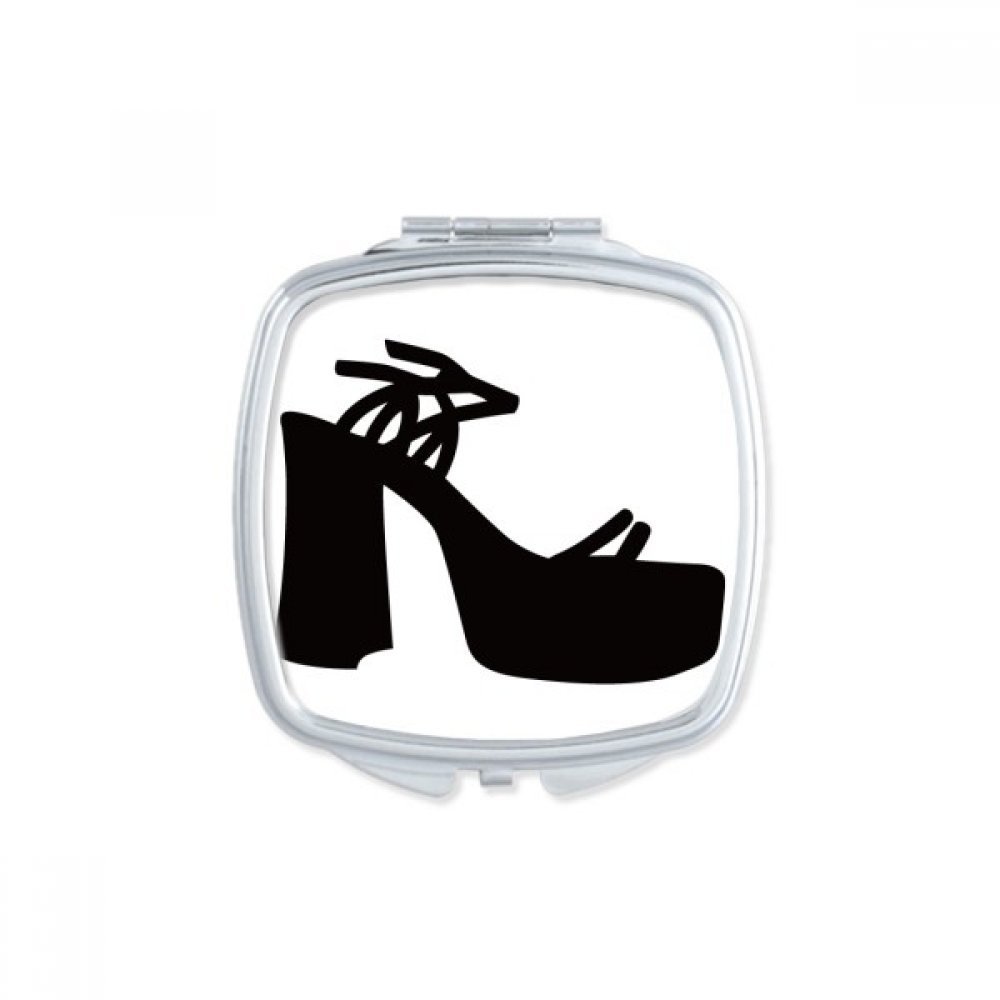 Black Women's High Heels Outline Pattern Square Mirror Portable Compact Pocket Makeup Double Sided Glass