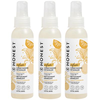 The Honest Company Conditioning Hair Detangler 3-Pack Leave-in Conditioner and Fortifying Spray, Tear Free Cruelty-Free, Hypoallergenic, Citrus Vanilla Refresh, 4 fl oz, pack of 3