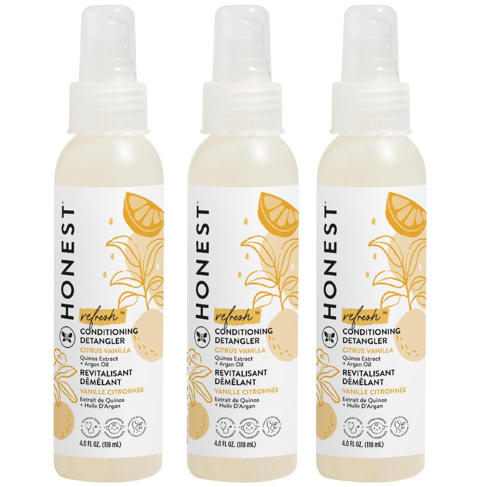 The Honest Company Conditioning Hair Detangler 3-Pack Leave-in Conditioner and Fortifying Spray, Tear Free Cruelty-Free, Hypoallergenic, Citrus Vanilla Refresh, 4 fl oz, pack of 3