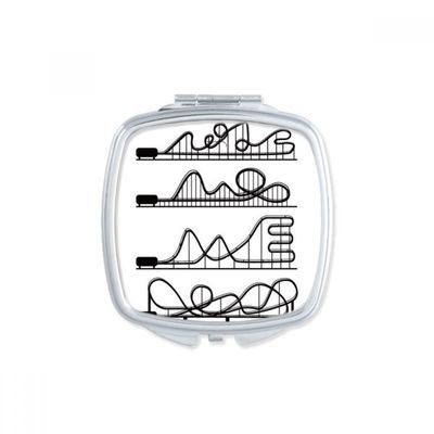 Amusement Park Black Roller Coaster Outline Square Mirror Portable Compact Pocket Makeup Double Sided Glass