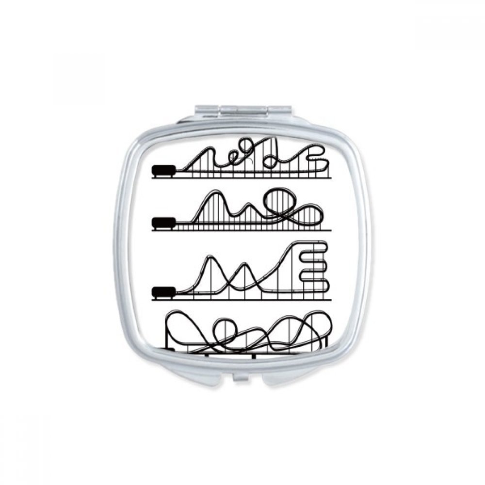 Amusement Park Black Roller Coaster Outline Square Mirror Portable Compact Pocket Makeup Double Sided Glass