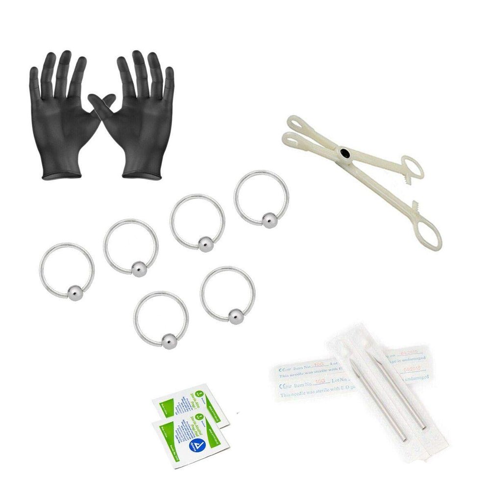 14 Gauge Body Piercing Kit for Septum Piercing Captive Bead Nose Hoop Ring Cartilage Piercing Jewelry for Ear Tragus Piercings Supplies