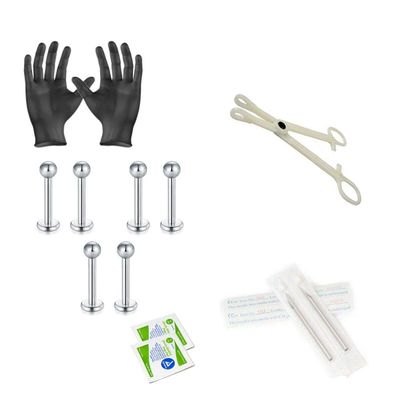 Luxe Modz 16G Labret Stud Lip Piercing Kit for Lip Belly Button Nose Septum Tongue Cartilage Piercing Needles 14G Clamps Piercing Tools Kits