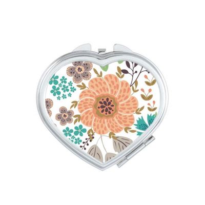 Sun Orange Flower Paint Heart Mirror Travel Magnification Portable Handheld Pocket Makeup