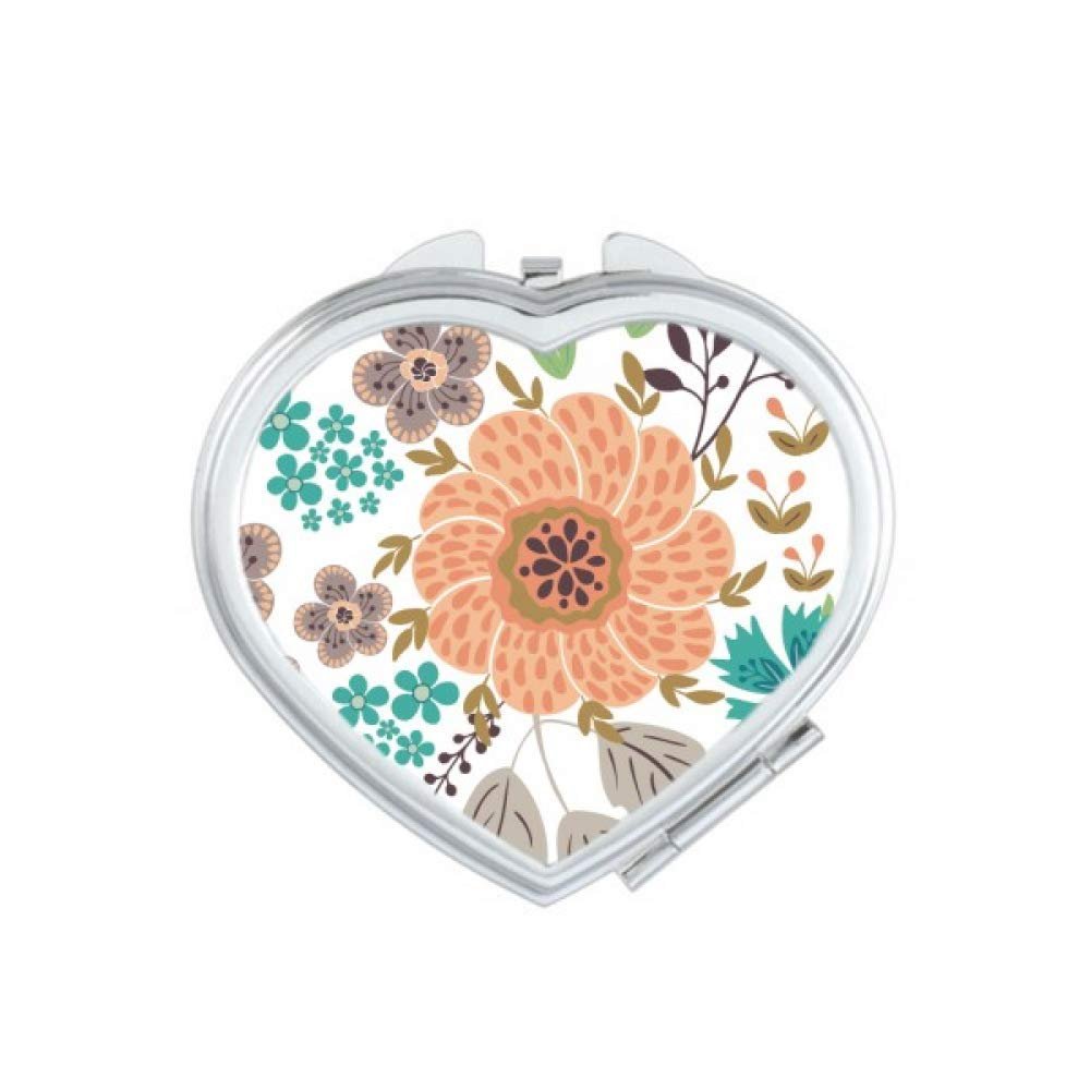 Sun Orange Flower Paint Heart Mirror Travel Magnification Portable Handheld Pocket Makeup