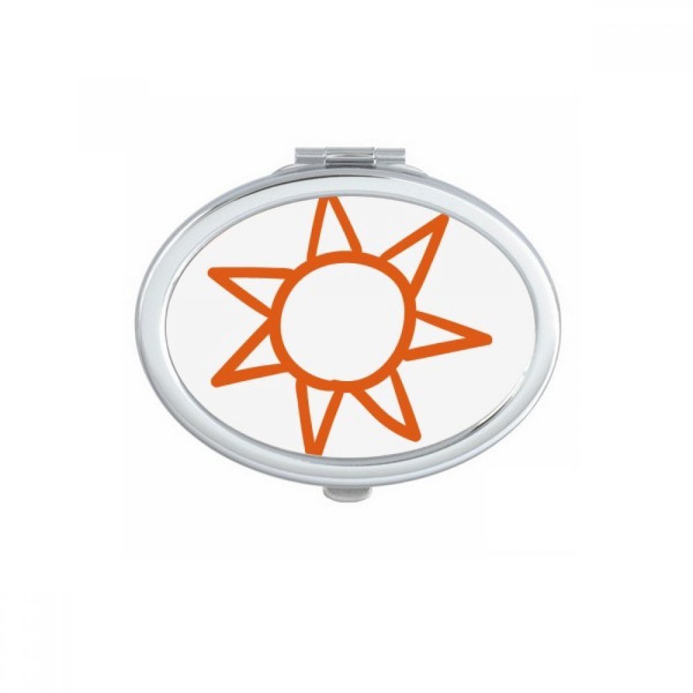 Hand Painting Orange Sun Weather Oval Mirror Portable Fold Hand Makeup Double Side Glasses