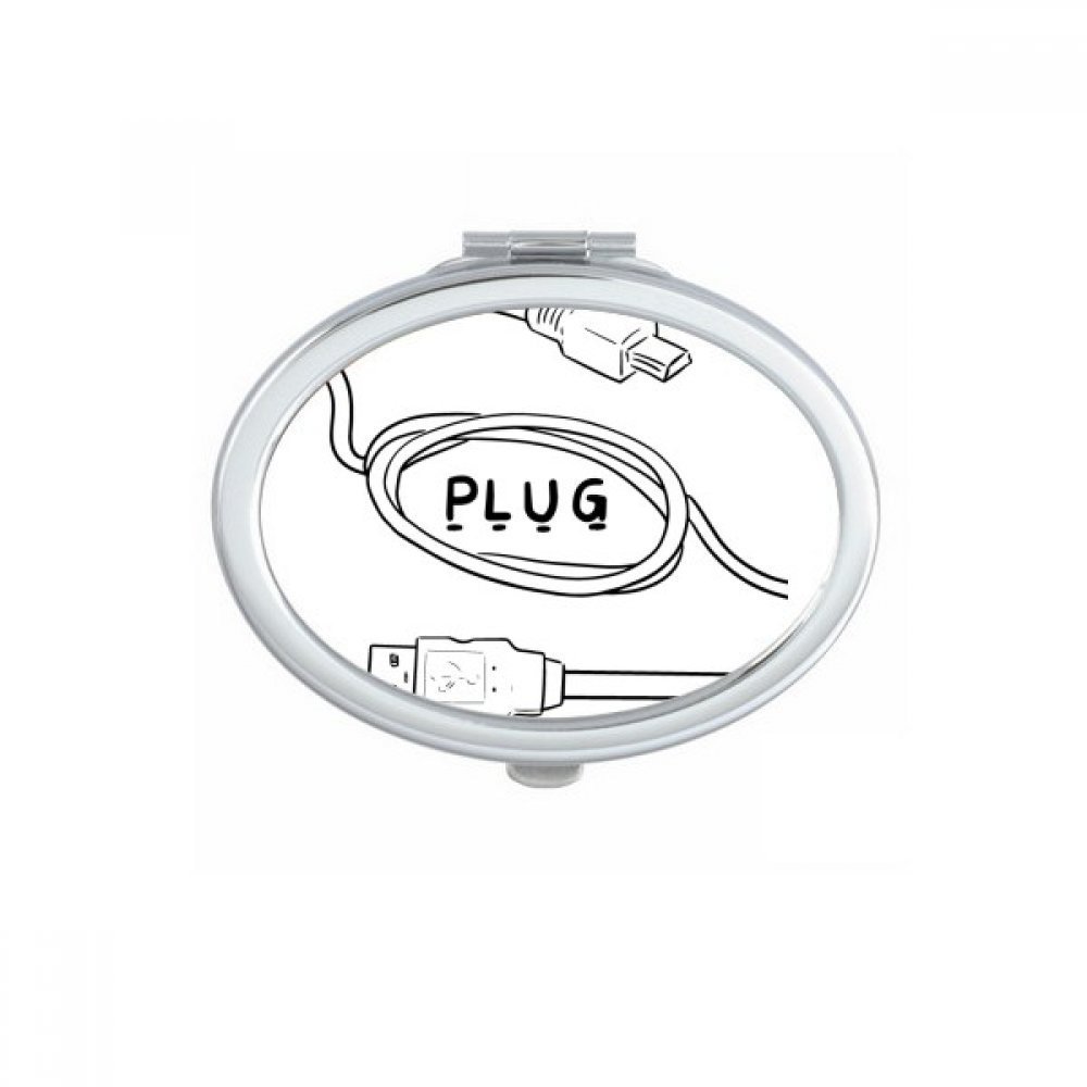 Data Wire USB Plug Line Hand-drawing Oval Mirror Portable Fold Hand Makeup Double Side Glasses
