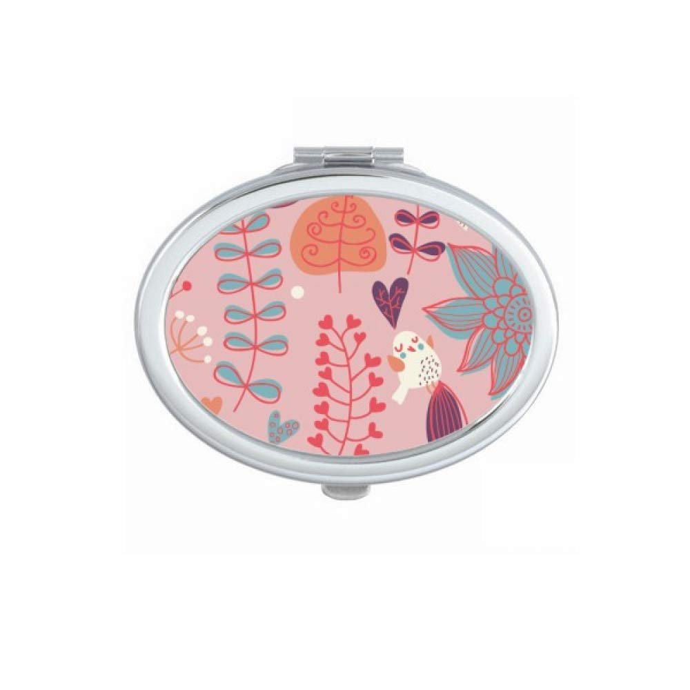 Red Thread Flower Paint Oval Mirror Portable Fold Hand Makeup Double Side Glasses