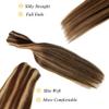Remy Hair Extensions Clip in Human Hair Chocolate Brown to Bleach Blonde Highlights Hair Extensions Skin Weft Clip in Hair 7 pcs Seamless Pu Weft Cip in Hair Extensions 16 Inch 100 Gram for Women view 3