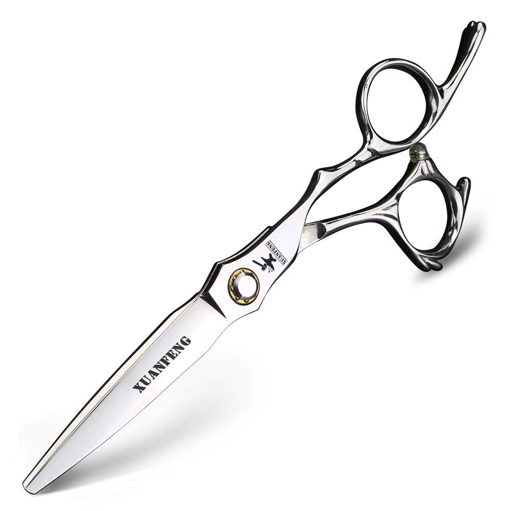 XUAN FENG 6 Inch Japanese 440C Steel Thinning and Cutting Scissors Set Barber Bearing Hair Scissors Hairdressing Tools Silver (Cutting scissors)