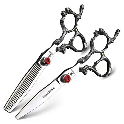 XUANFENG 6" 7" Hairdressing Scissors Hair Professional Cutting Shears Set Hair Thinning Scissors Barber Scissors 440C Japan (6 inch-2pcs-Thinning 20%)