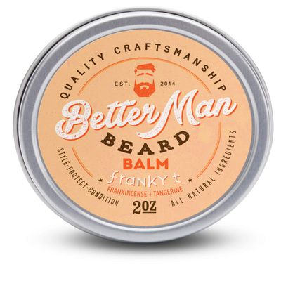 BETTER MAN BEARD Franky T Balm (Frankincense + Tangerine) - 2 oz All-Natural Moisturizing Beard Balm with Therapeutic Grade Essential Oils & 100% Natural Formula - BLM-FRT2