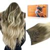 DOORES Human Hair Extensions Clip in, Ash Brown to Platinum Blonde 14 Inch 100g 7pcs, Real Clip in Extensions Straight Natural Hair view 1