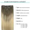 DOORES Human Hair Extensions Clip in, Ash Brown to Platinum Blonde 14 Inch 100g 7pcs, Real Clip in Extensions Straight Natural Hair view 3