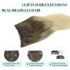 DOORES Human Hair Extensions Clip in, Ash Brown to Platinum Blonde 14 Inch 100g 7pcs, Real Clip in Extensions Straight Natural Hair view 4