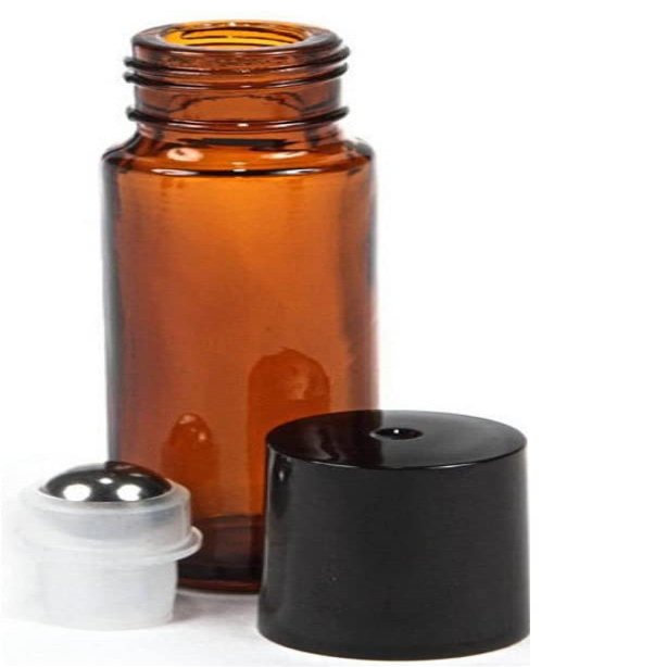 10 ml. Amber Glass Roll On Bottle with PPE or Steel Roller Insert