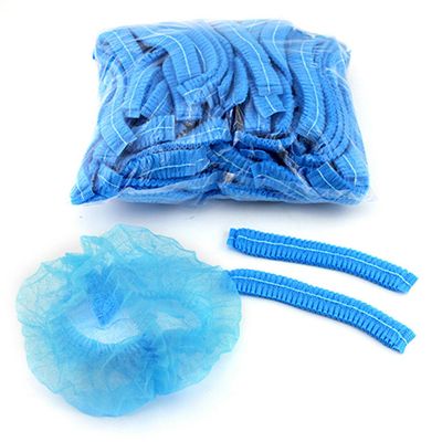 100pcs Disposable Hair Net Bouffant Cap Kitchen Food Medical Worker Non Woven US Pink Blue White (Blue)
