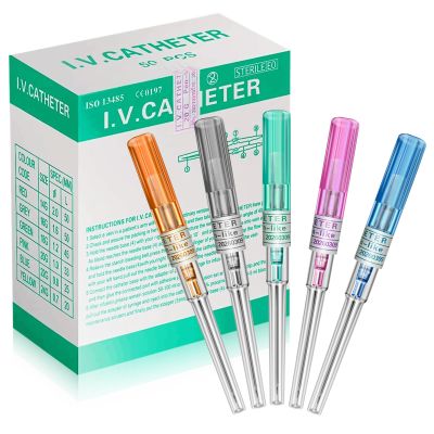 Jconly Professional Piercing Catheter Needles Kit 50PCS - 5 Sizes in 1 Box (14G/16G/18G/20G/22G) | Medical-Grade Sterilized Needles for Ear, Nose, Belly, Navel | Disposable & Pain-Free Design